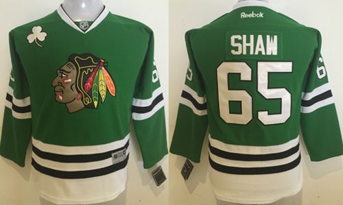 Blackhawks #65 Andrew Shaw Green Stitched Youth NHL Jersey - Click Image to Close